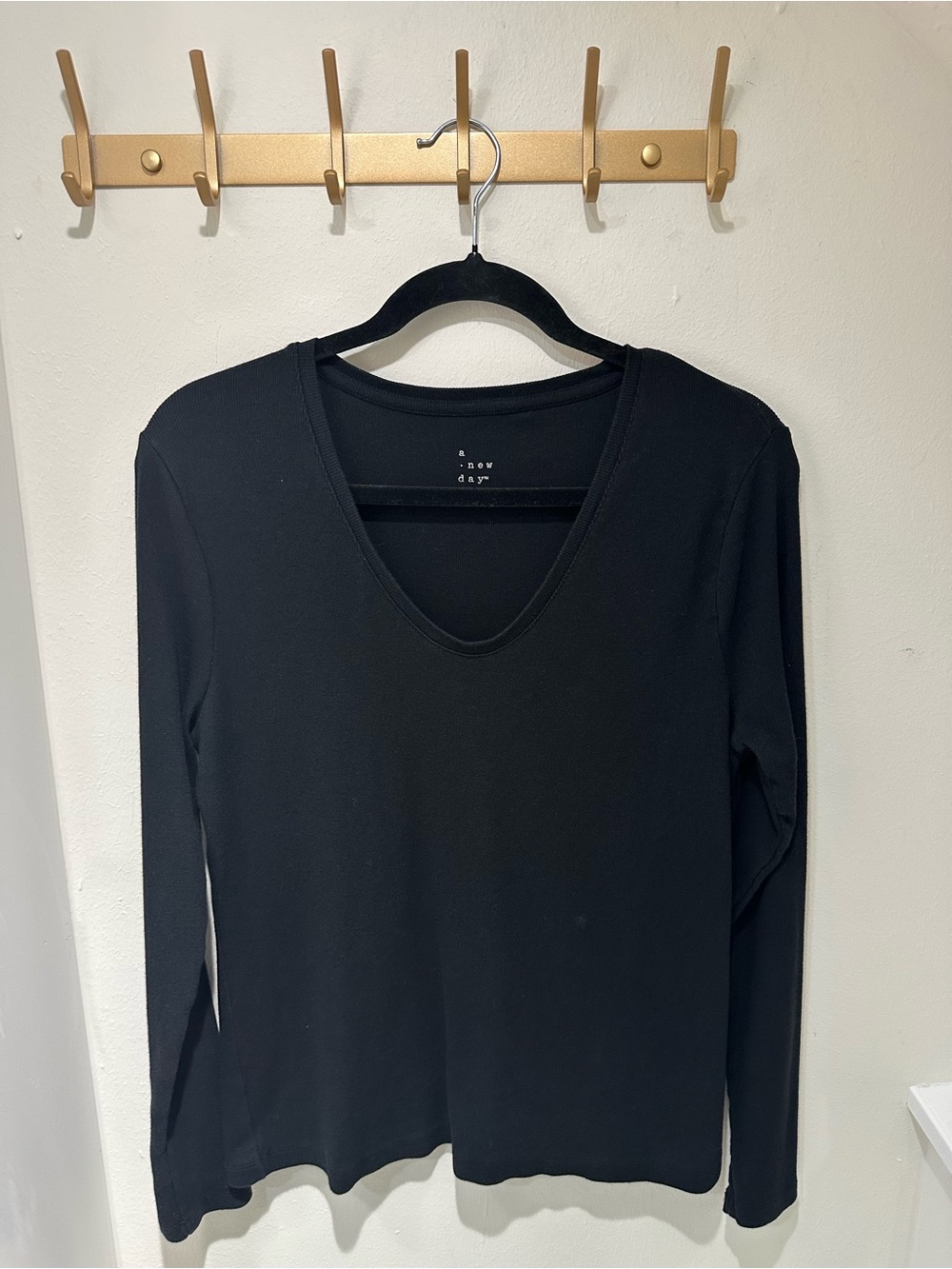 a new day Black Ribbed Scoop Neck Long Sleeve Tee